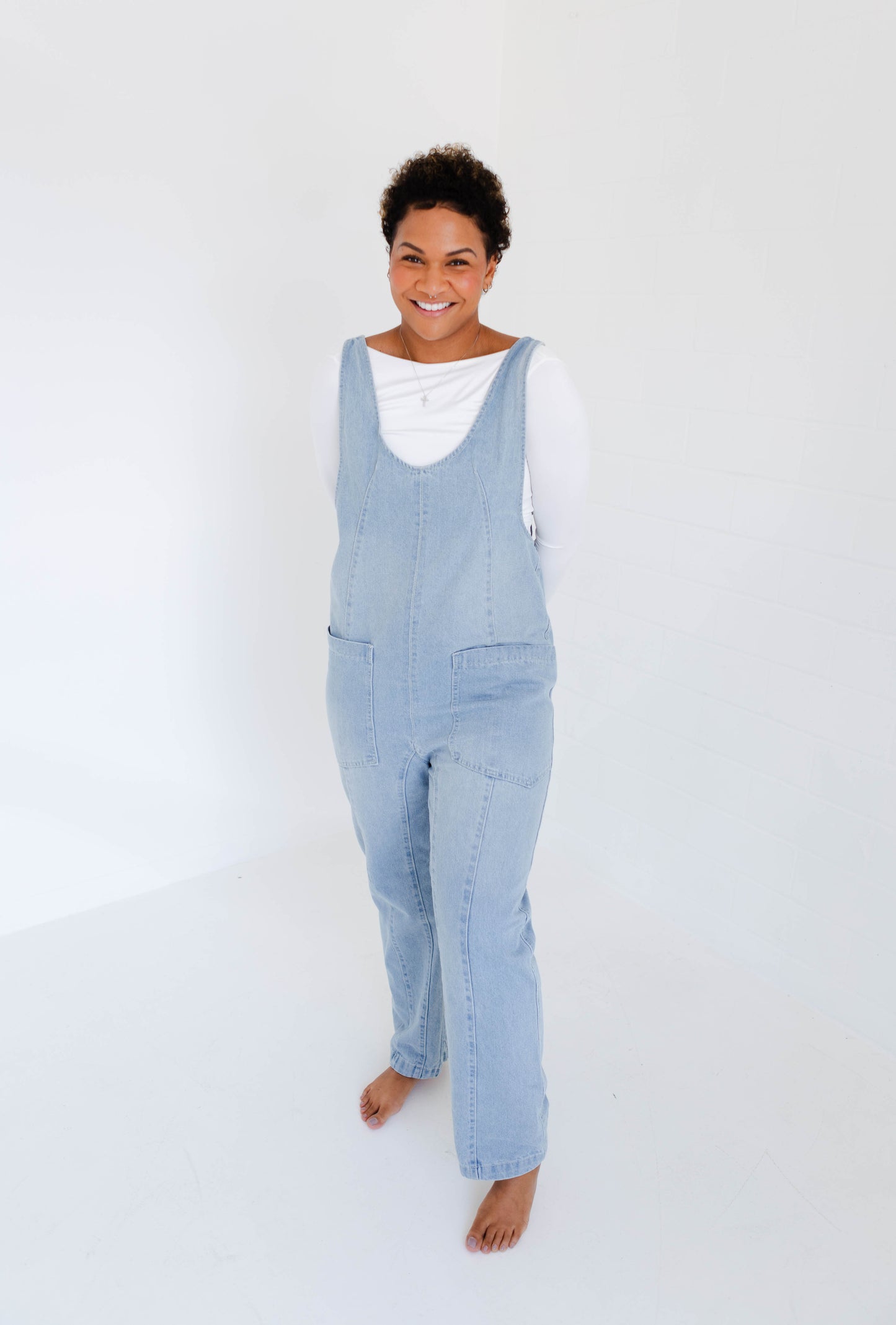 Denim Jumper Overall with Open Back