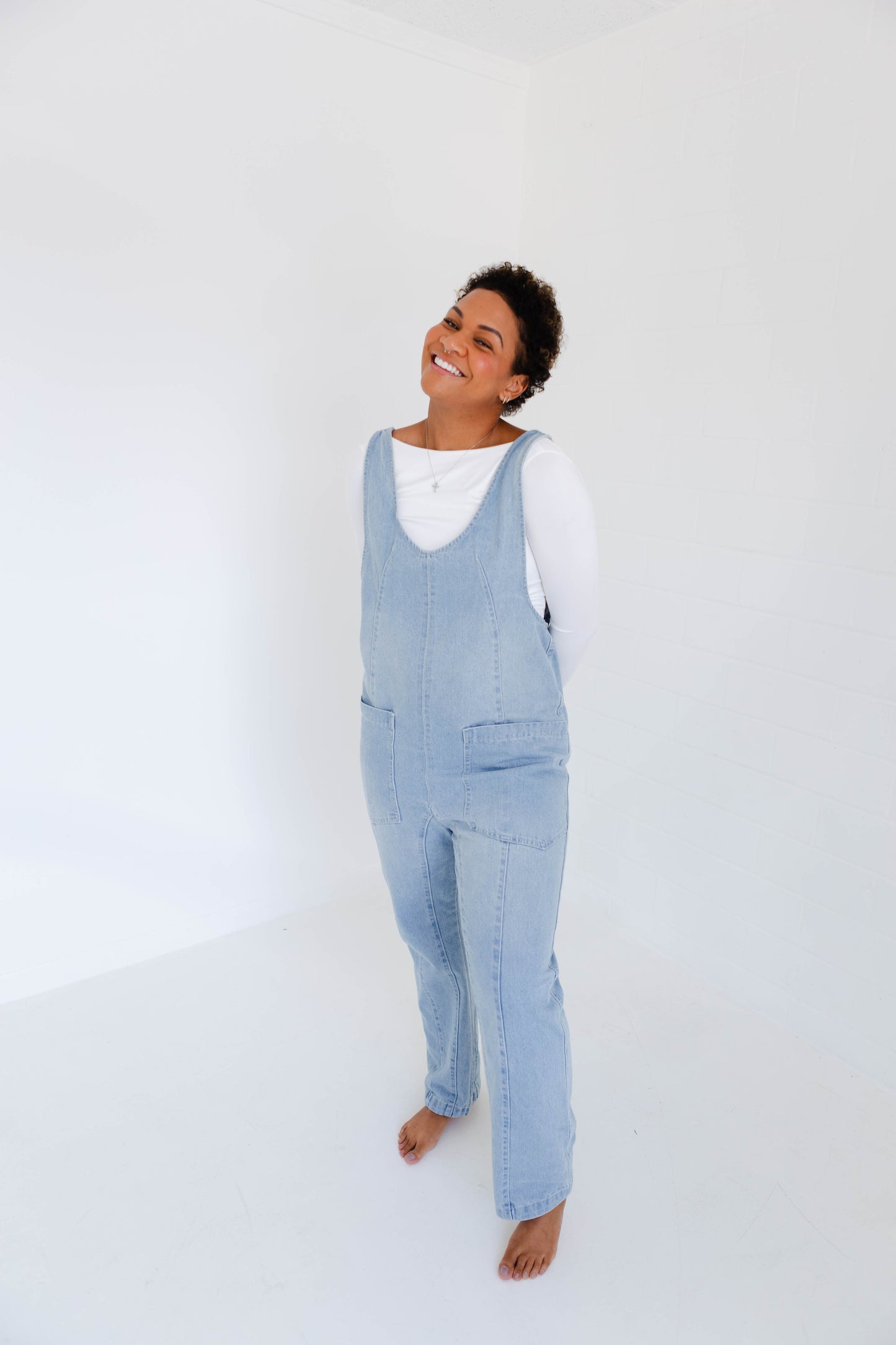 Denim Jumper Overall with Open Back