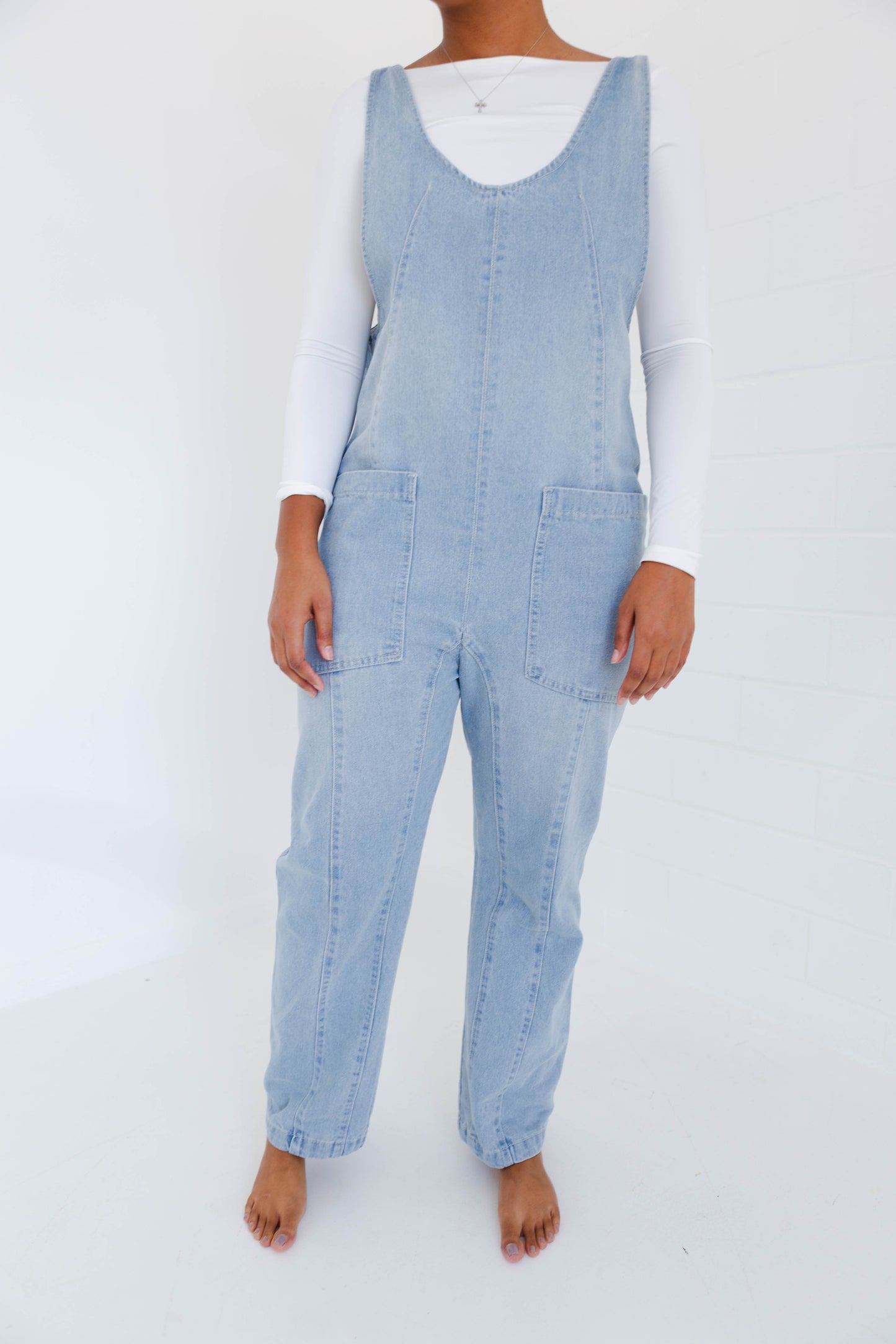 Denim Jumper Overall with Open Back