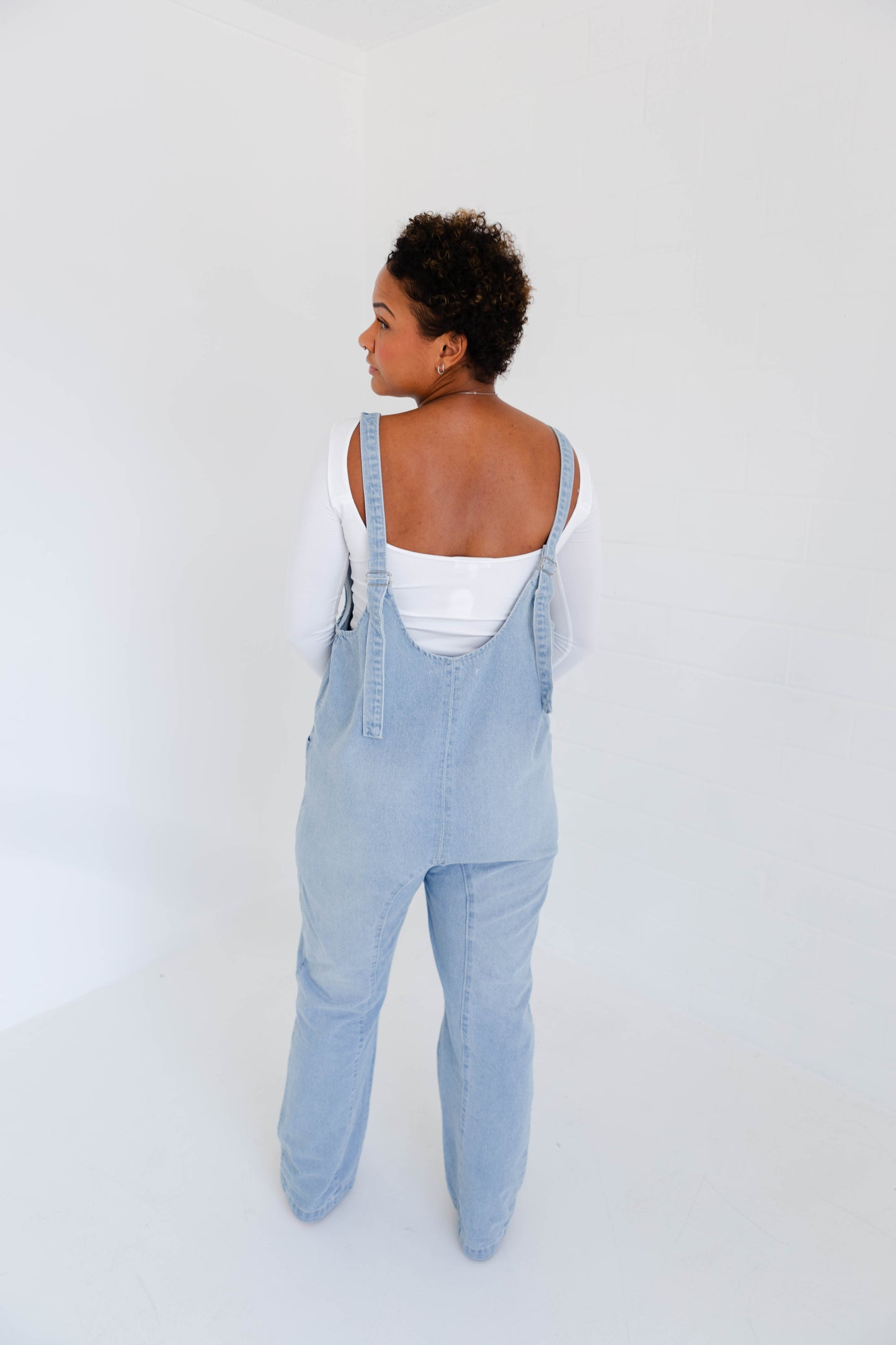 Denim Jumper Overall with Open Back