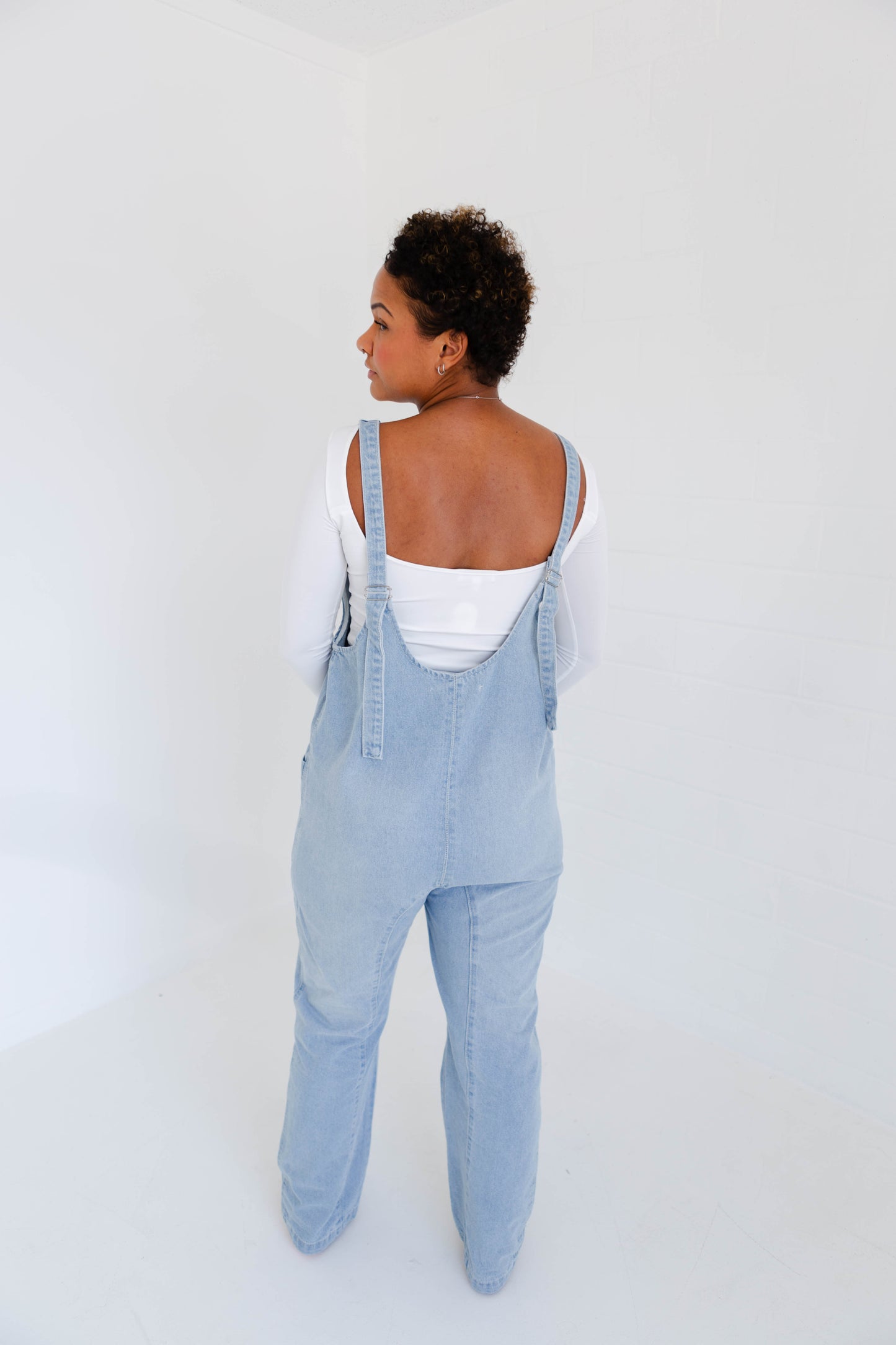 Denim Jumper Overall with Open Back