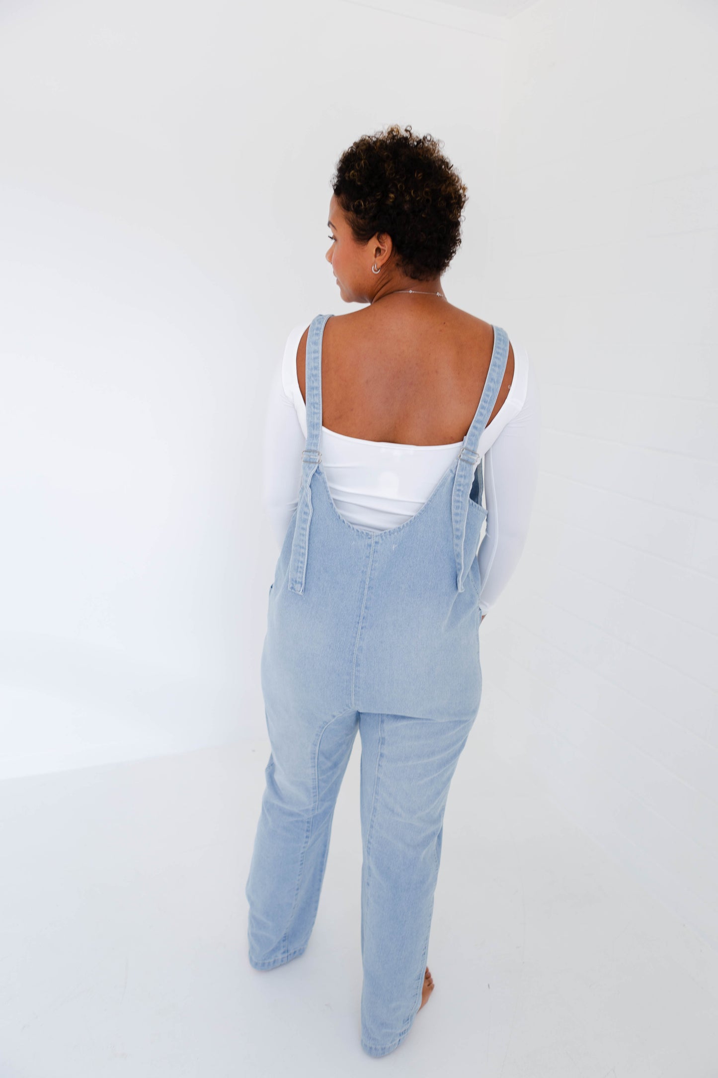 Denim Jumper Overall with Open Back