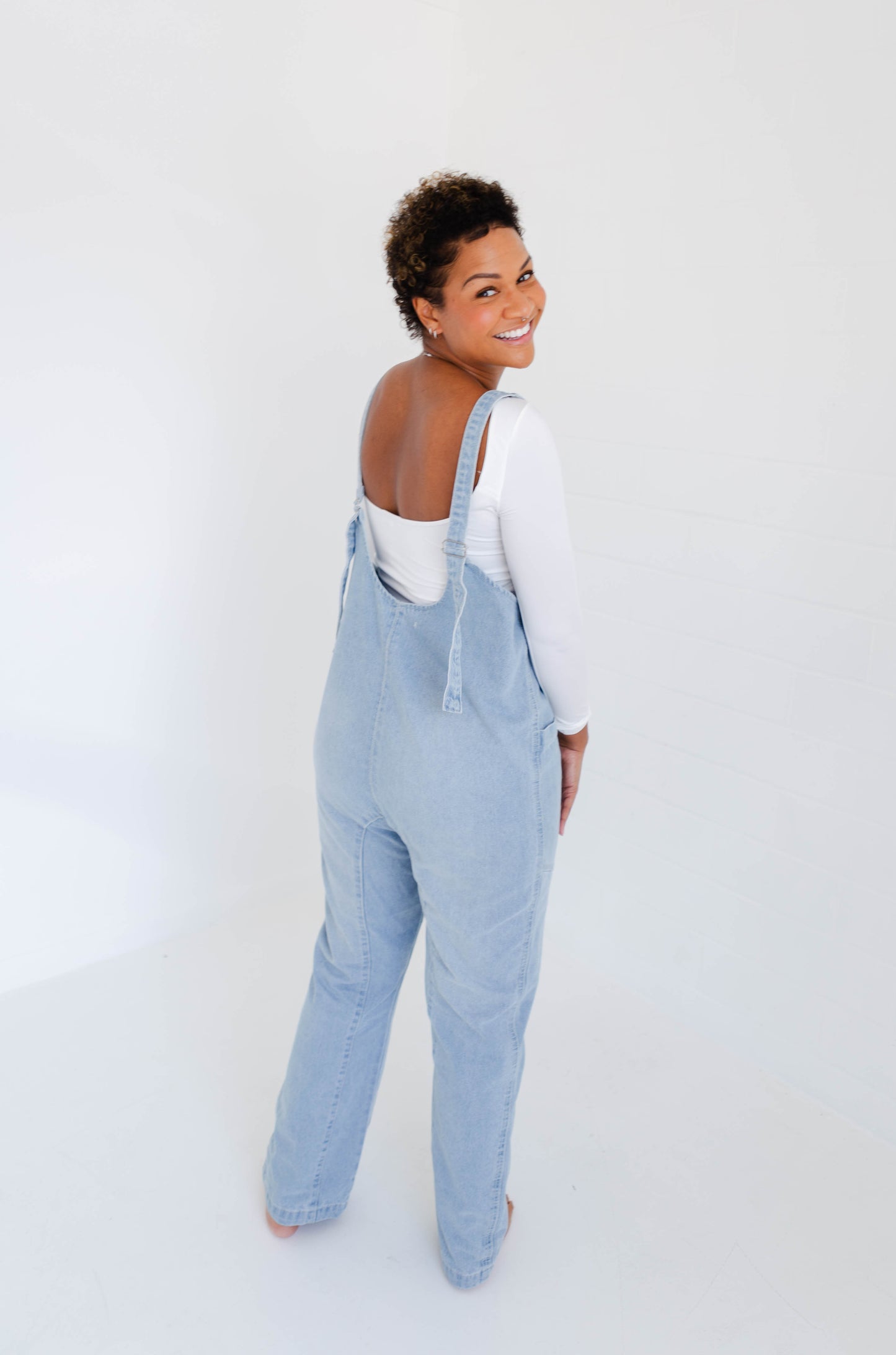 Denim Jumper Overall with Open Back