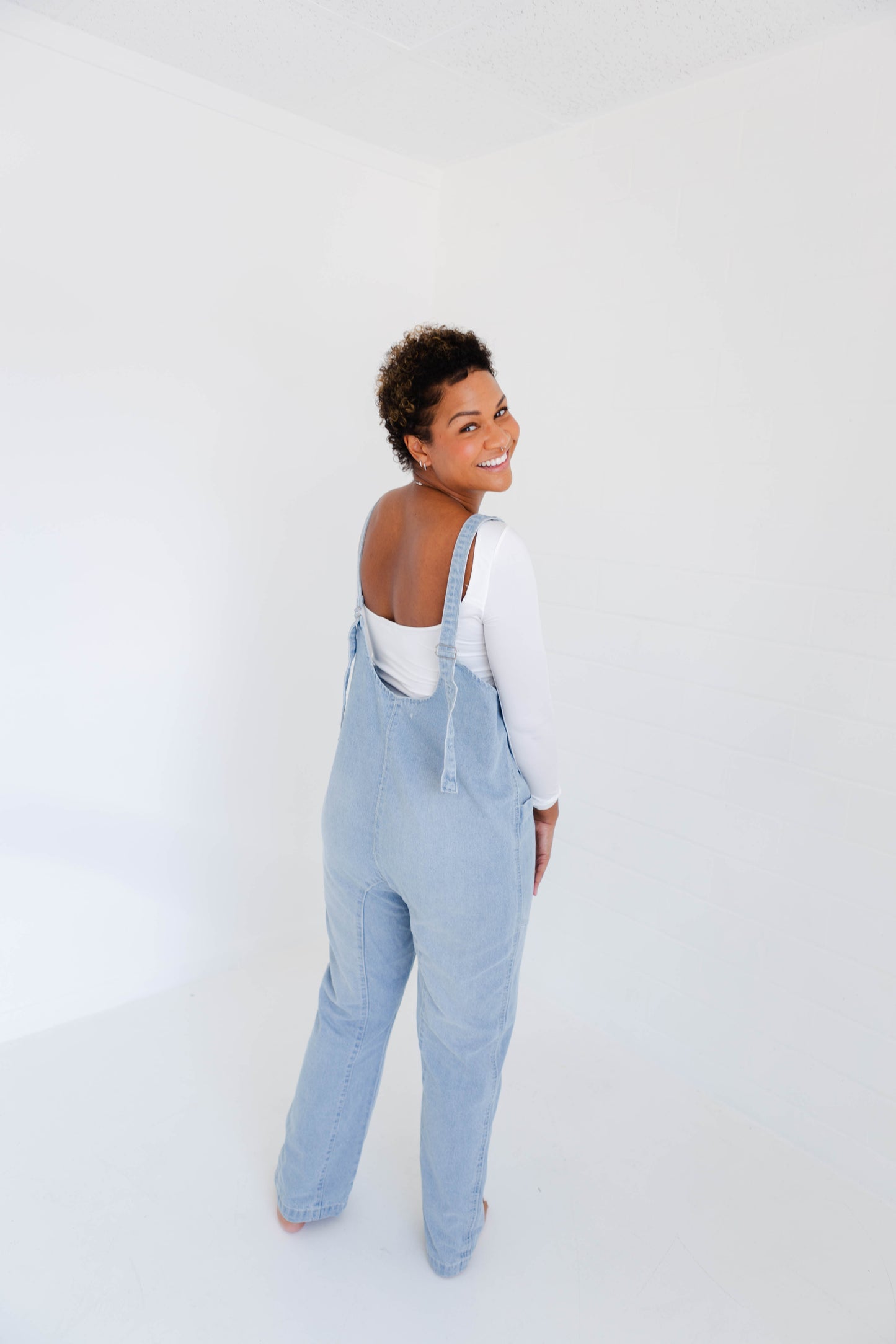 Denim Jumper Overall with Open Back