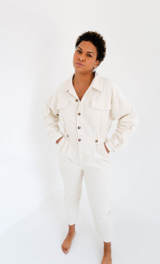 Cream Utility Jumpsuit