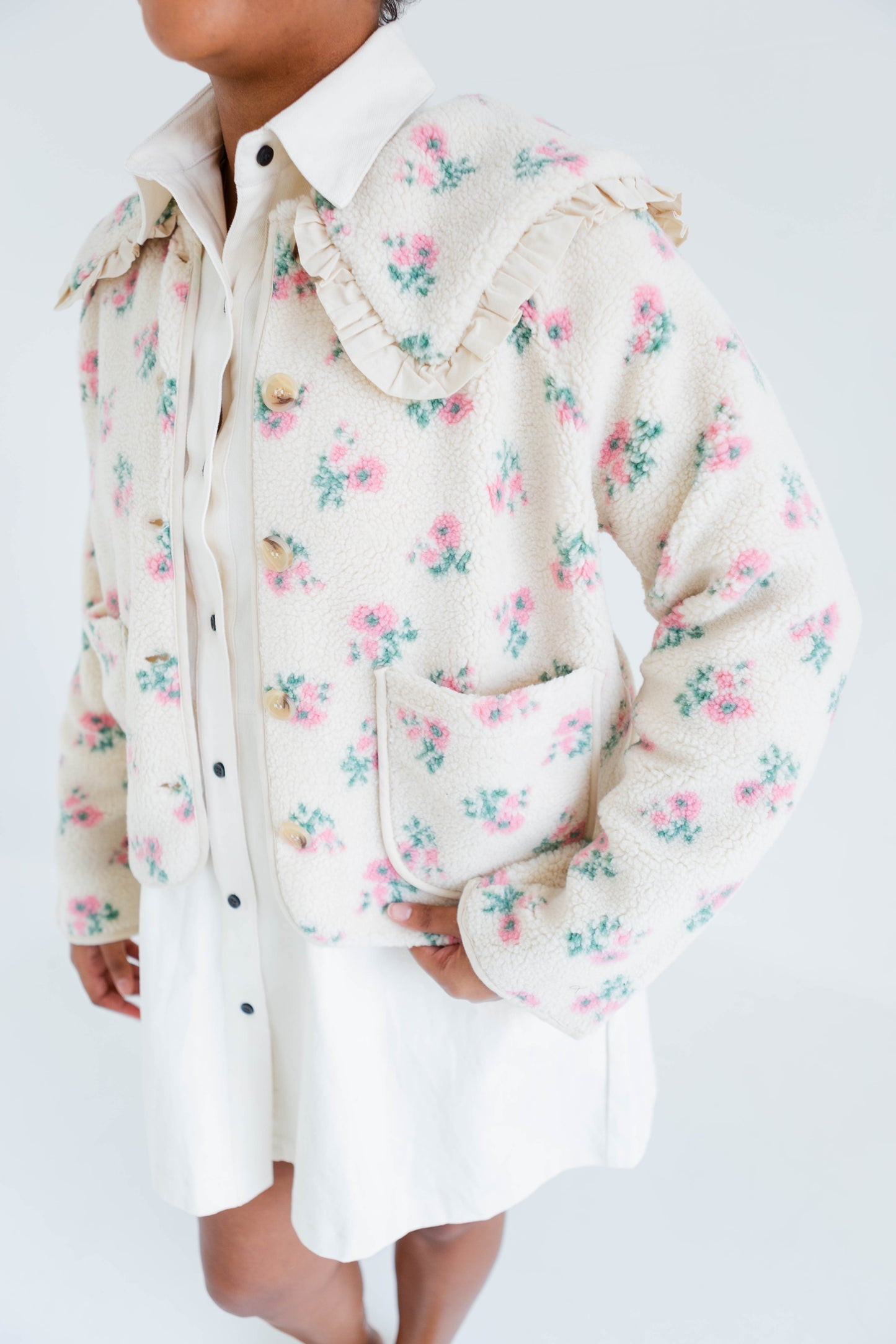 Cream Floral Sweater Jacket