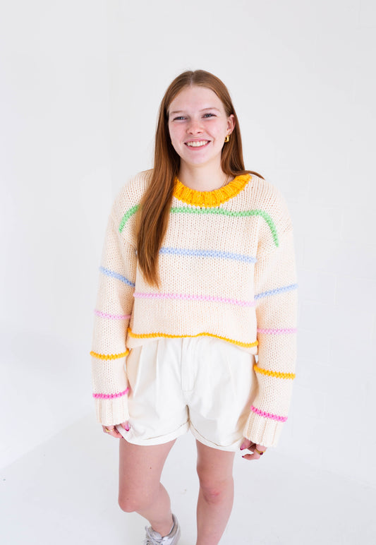 Cream Multi Colored Striped Sweater