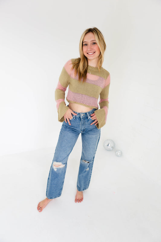 Melon Striped Knit Sweater