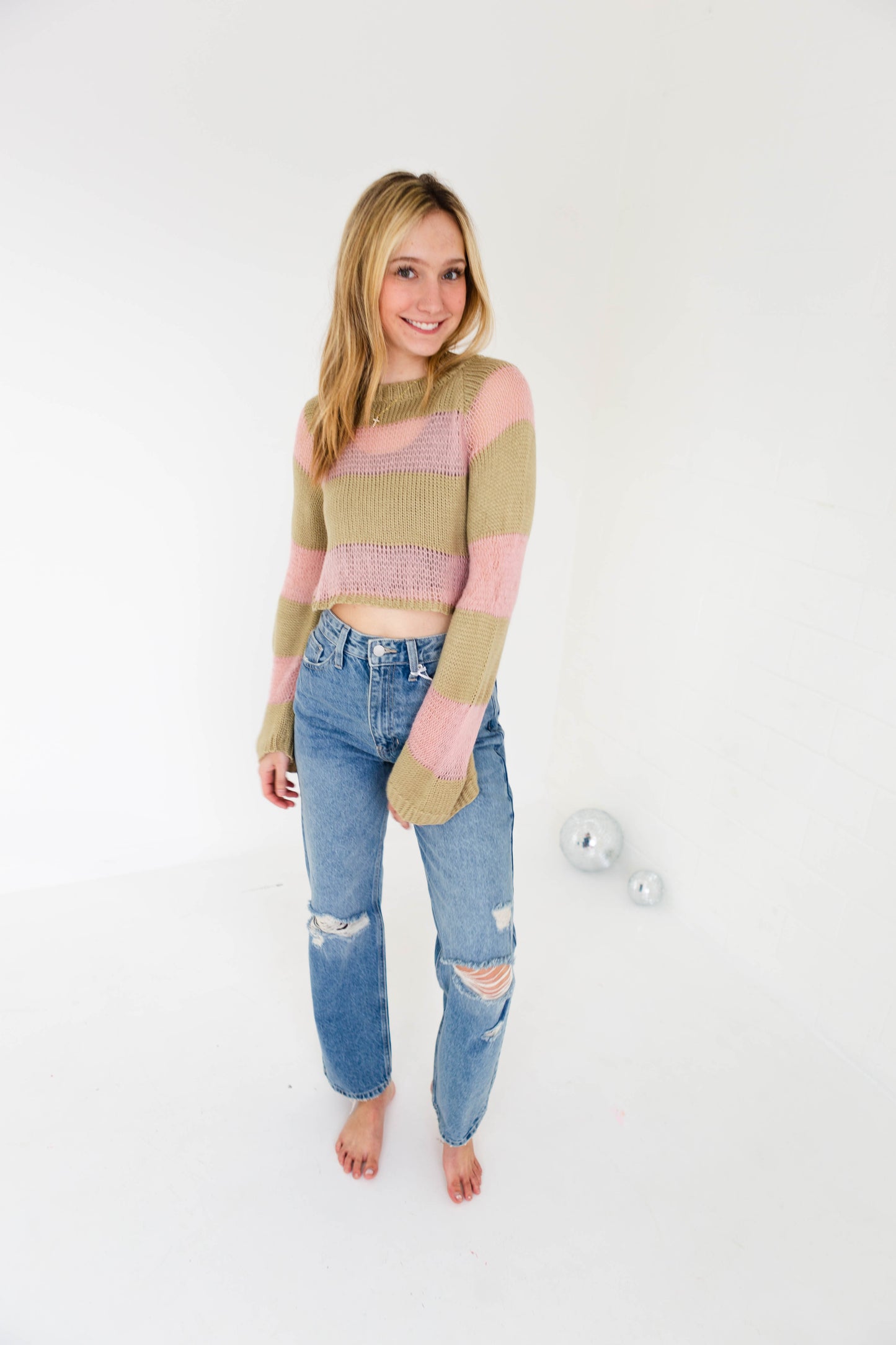 Melon Striped Knit Sweater