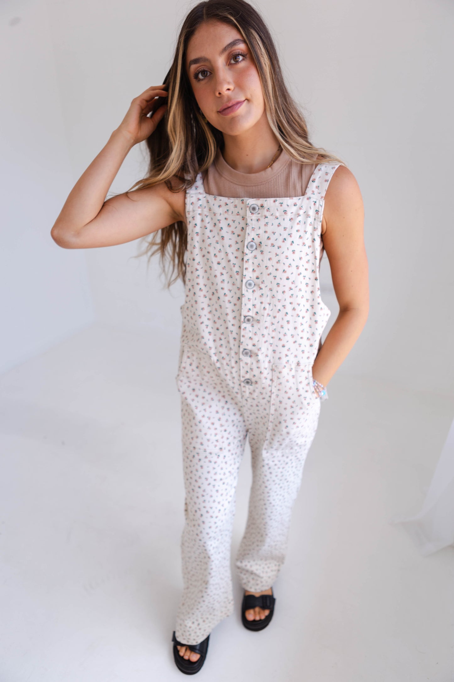 Floral Cream Overalls