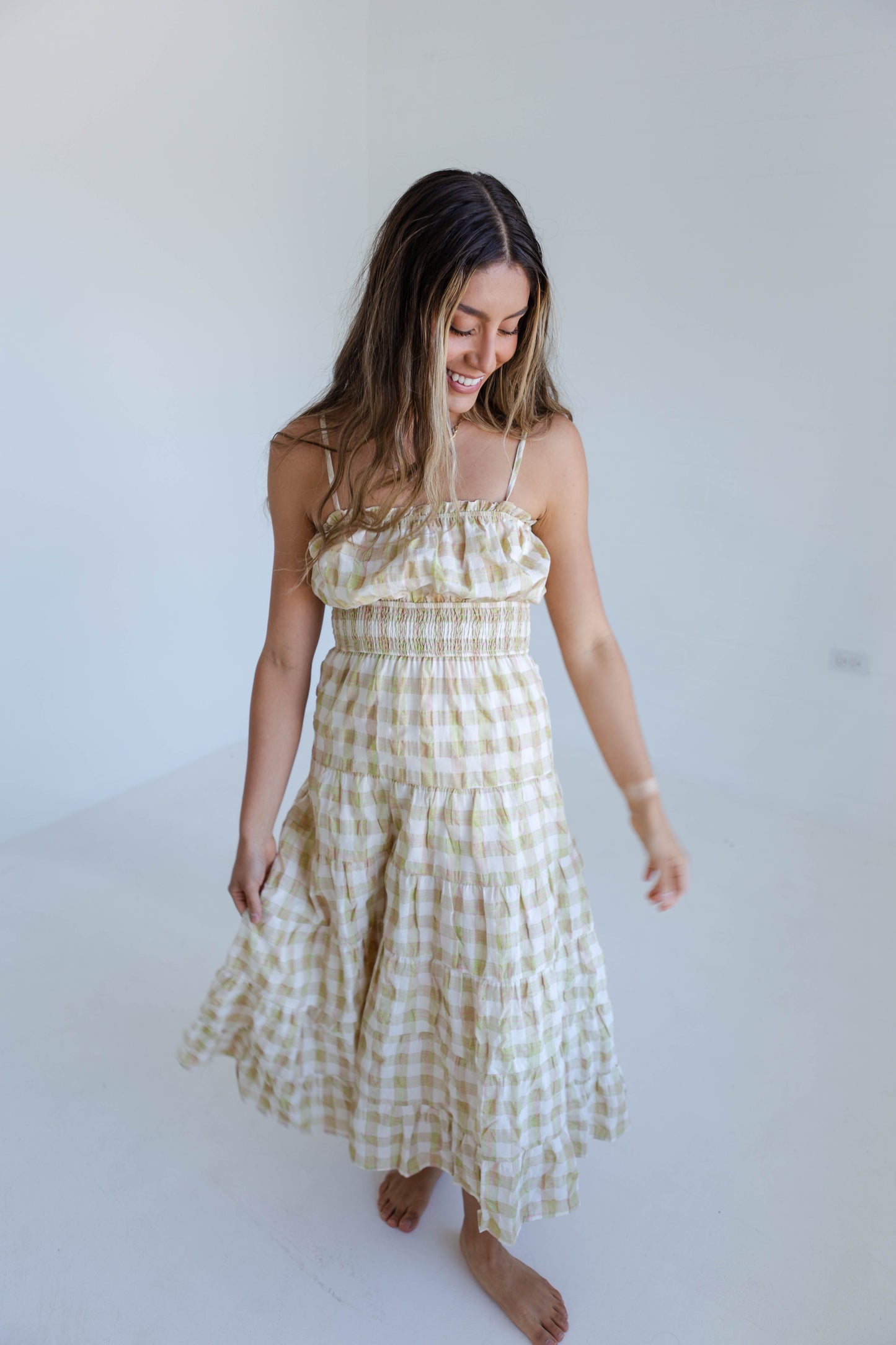 Pink & Green Gingham Maxi Dress