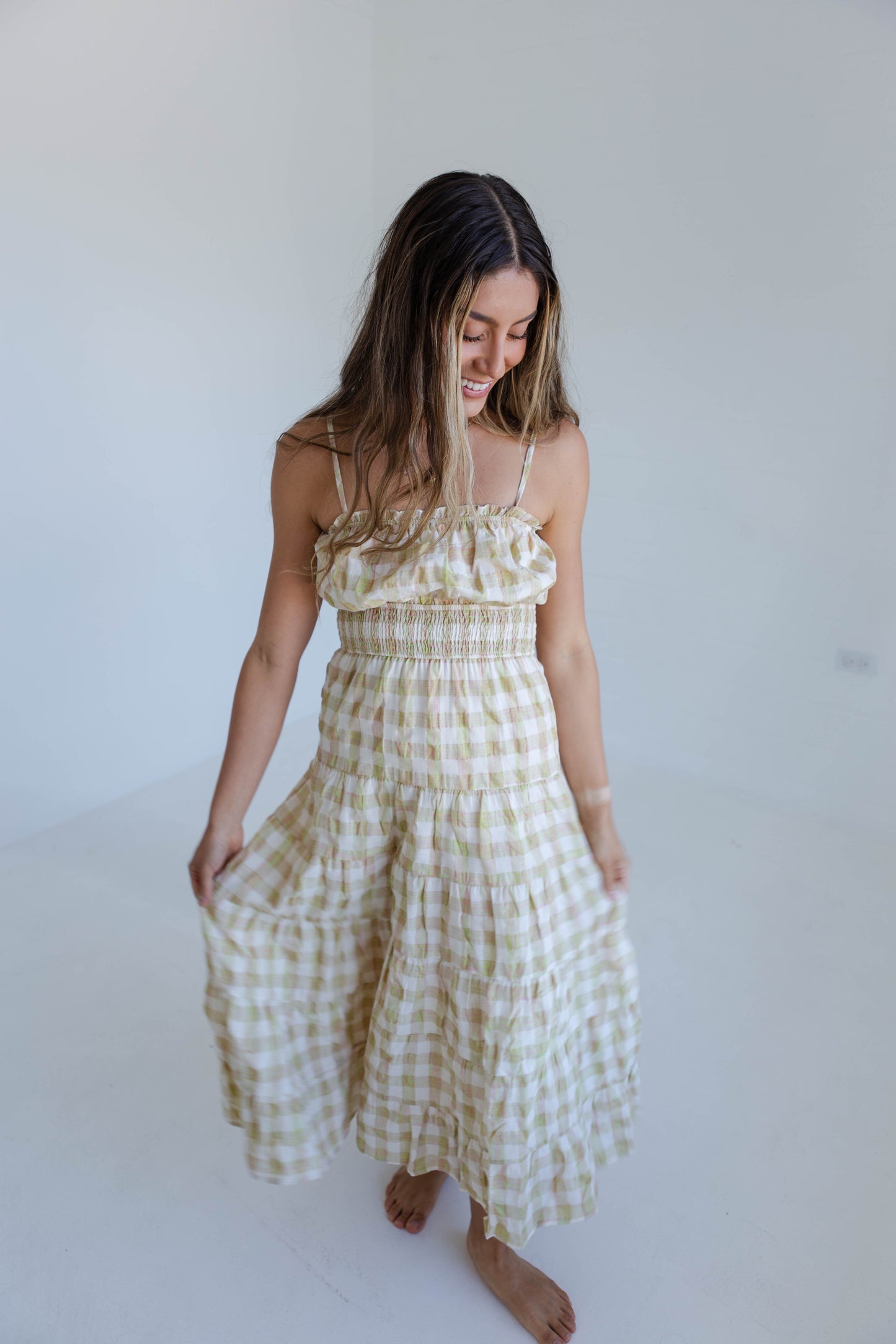 Pink & Green Gingham Maxi Dress