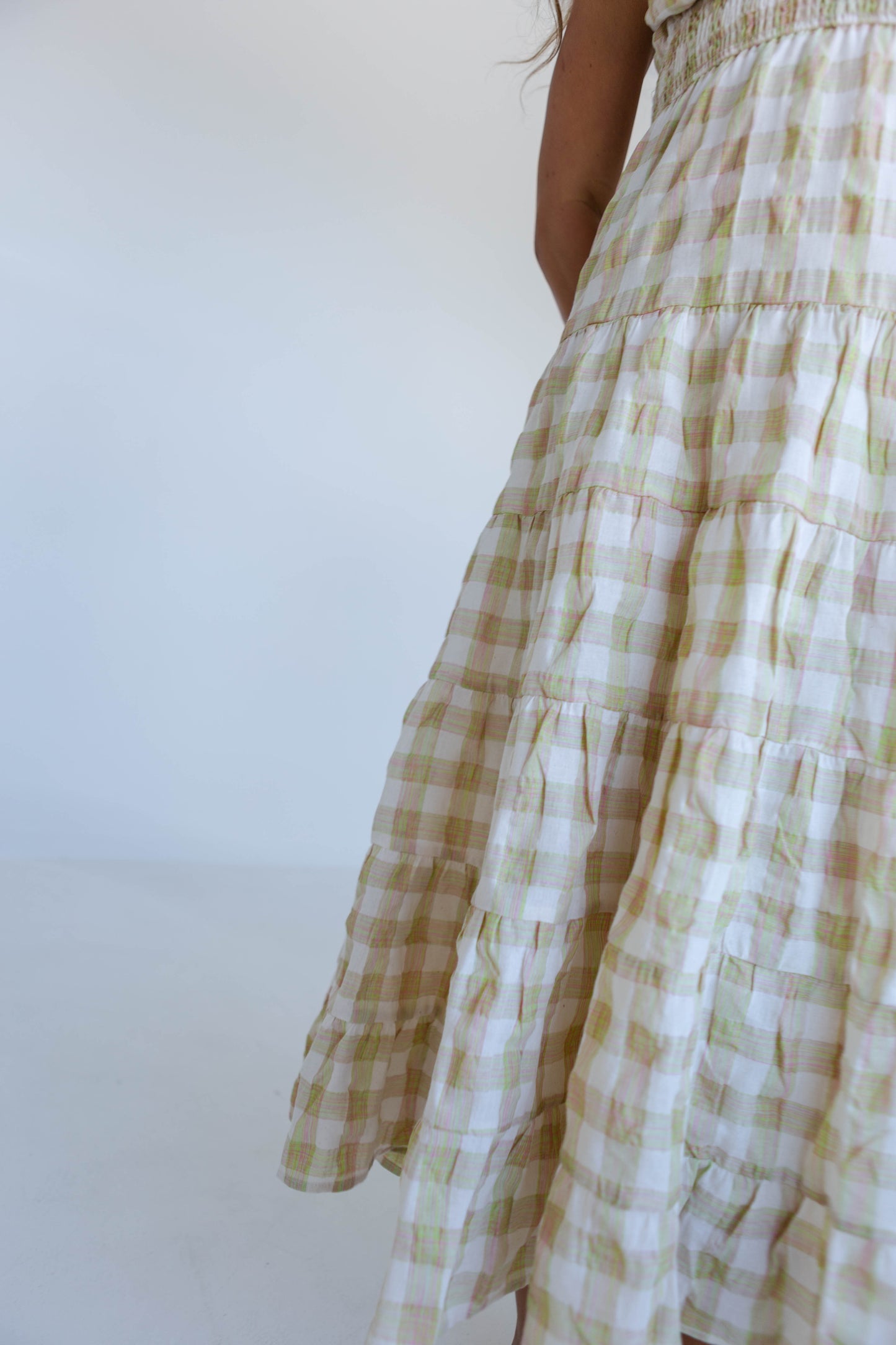 Pink & Green Gingham Maxi Dress