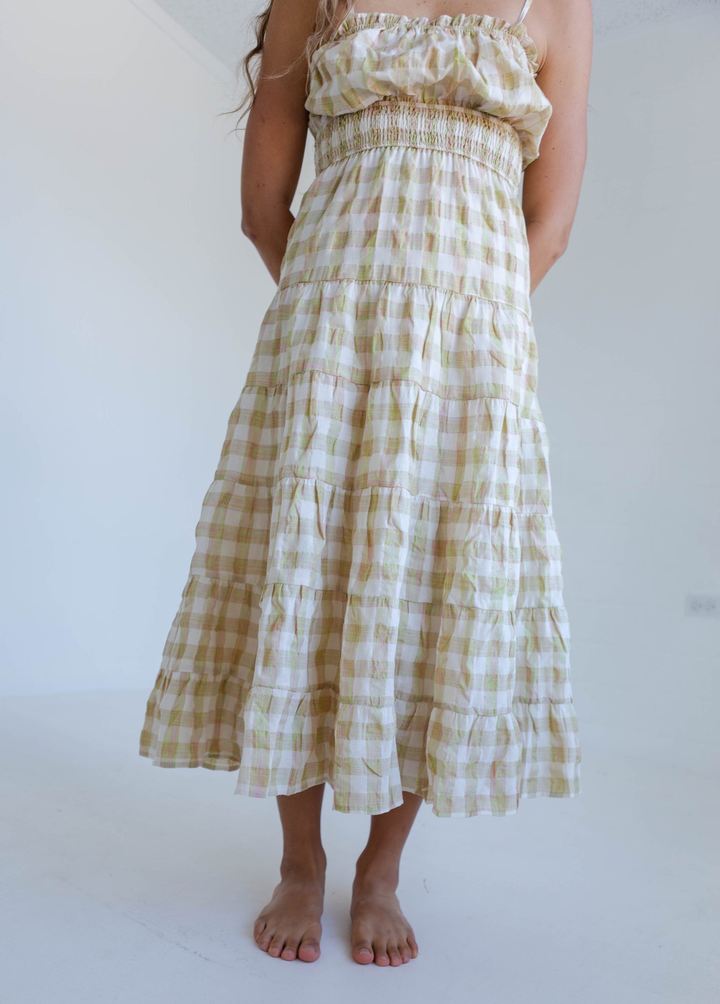 Pink & Green Gingham Maxi Dress