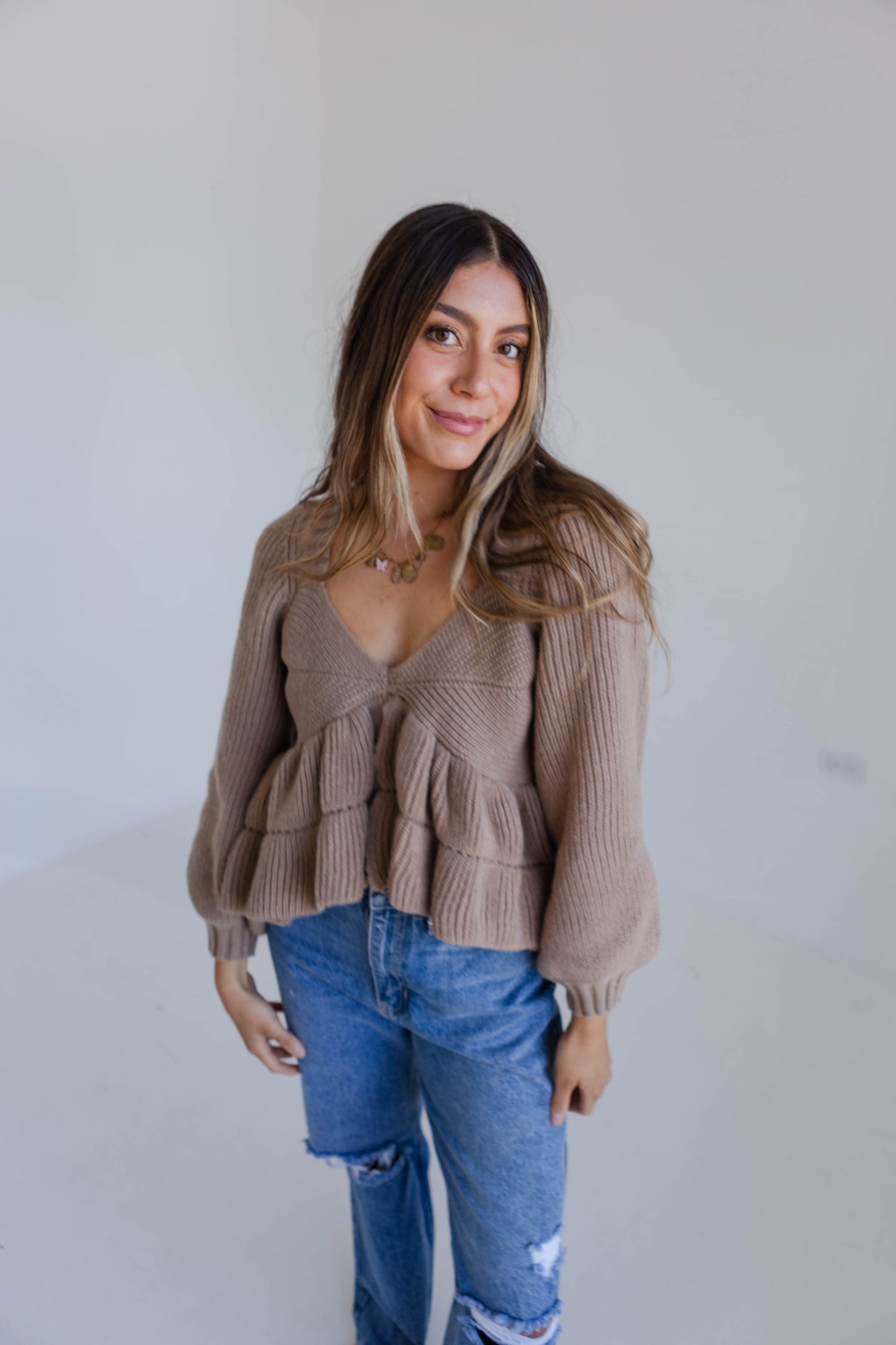 Beige Peplum Sweater Top