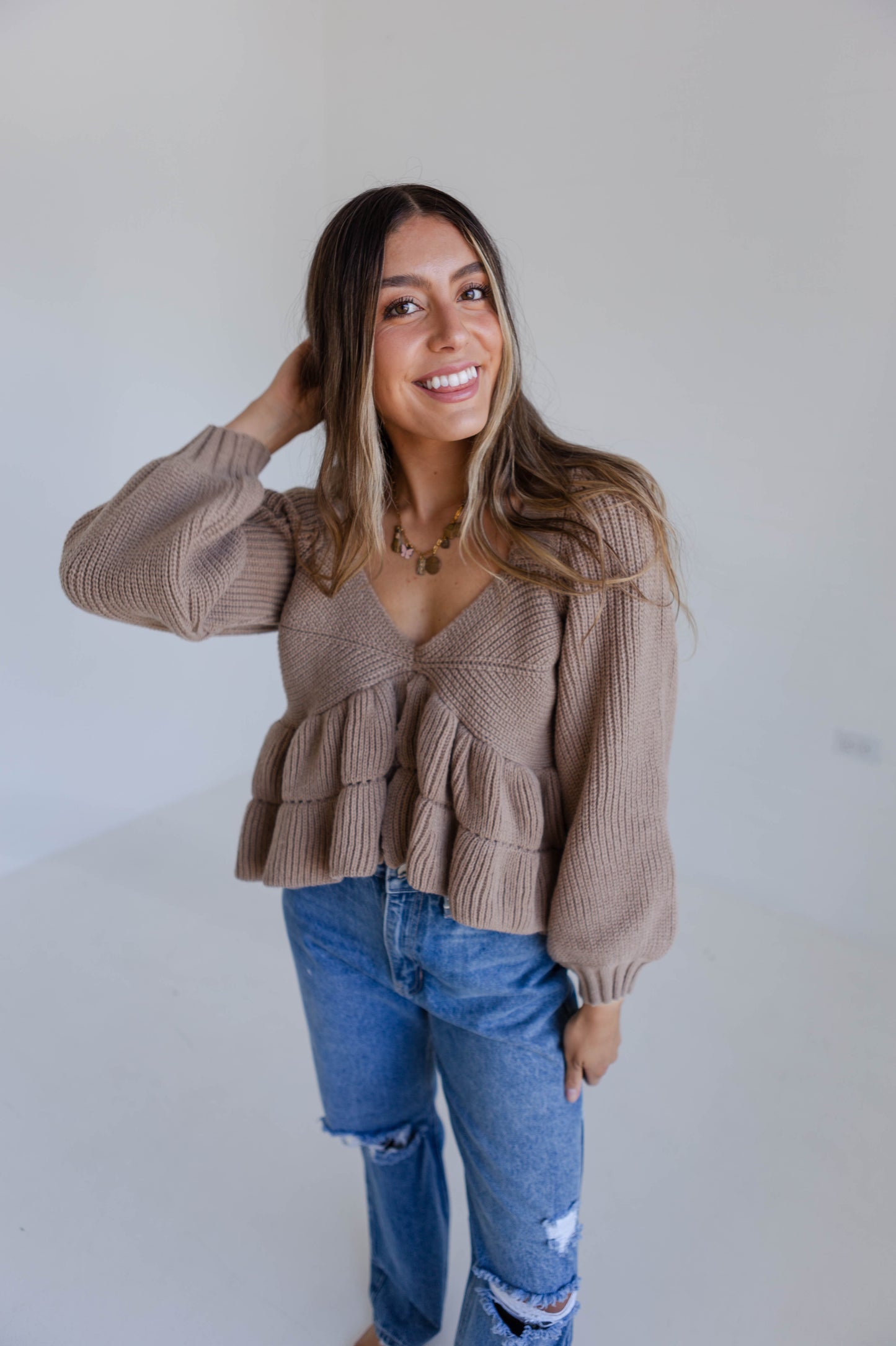 Beige Peplum Sweater Top