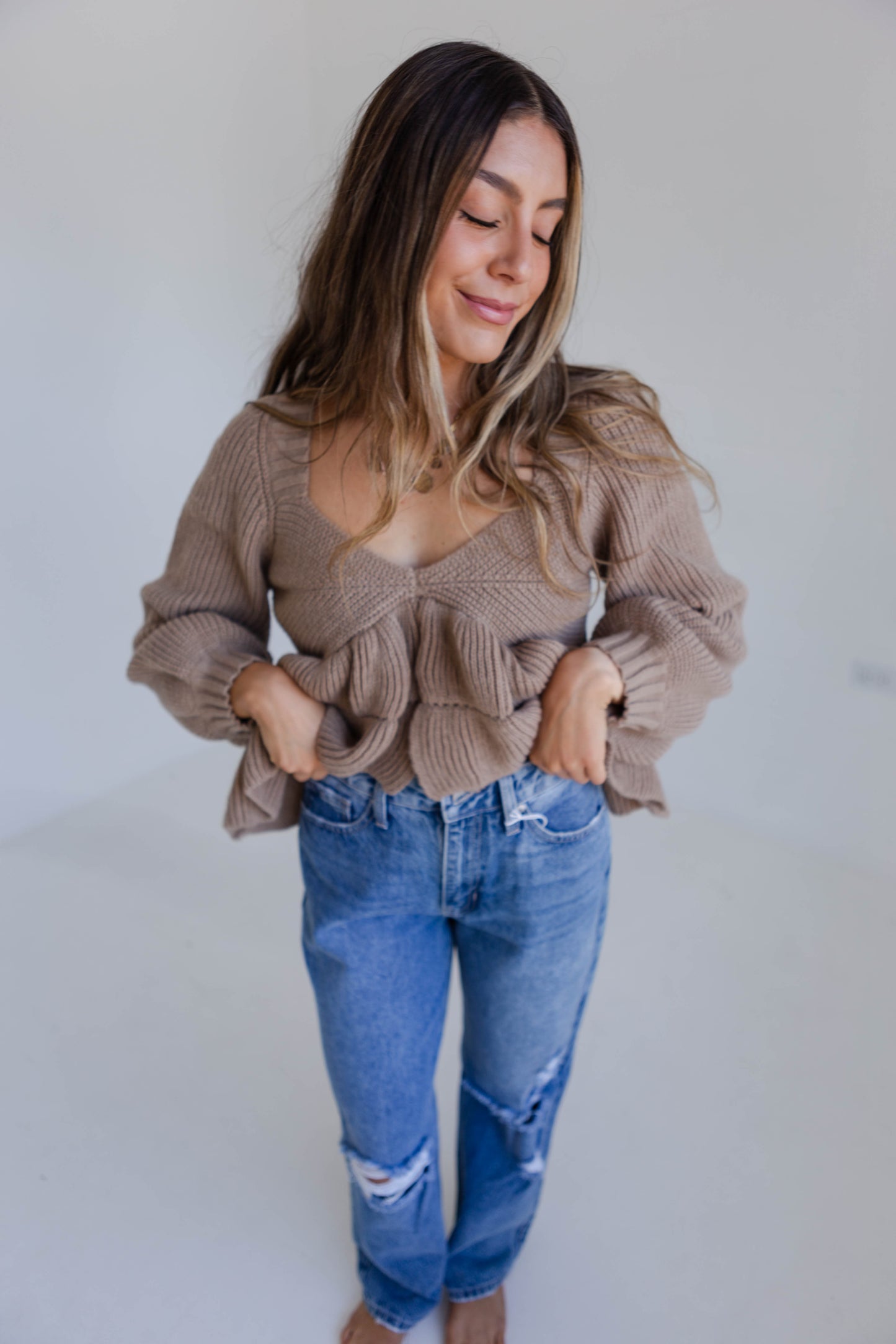 Beige Peplum Sweater Top