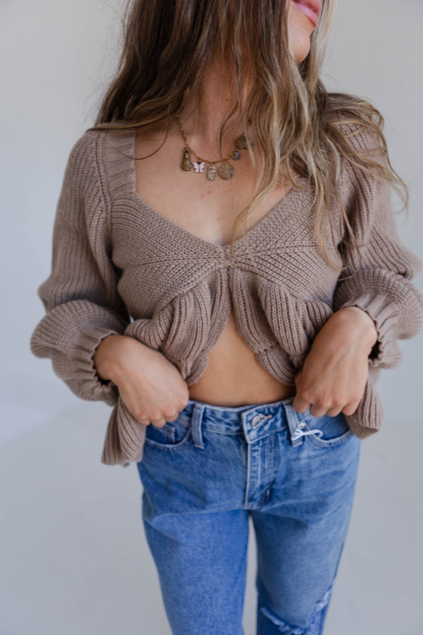 Beige Peplum Sweater Top