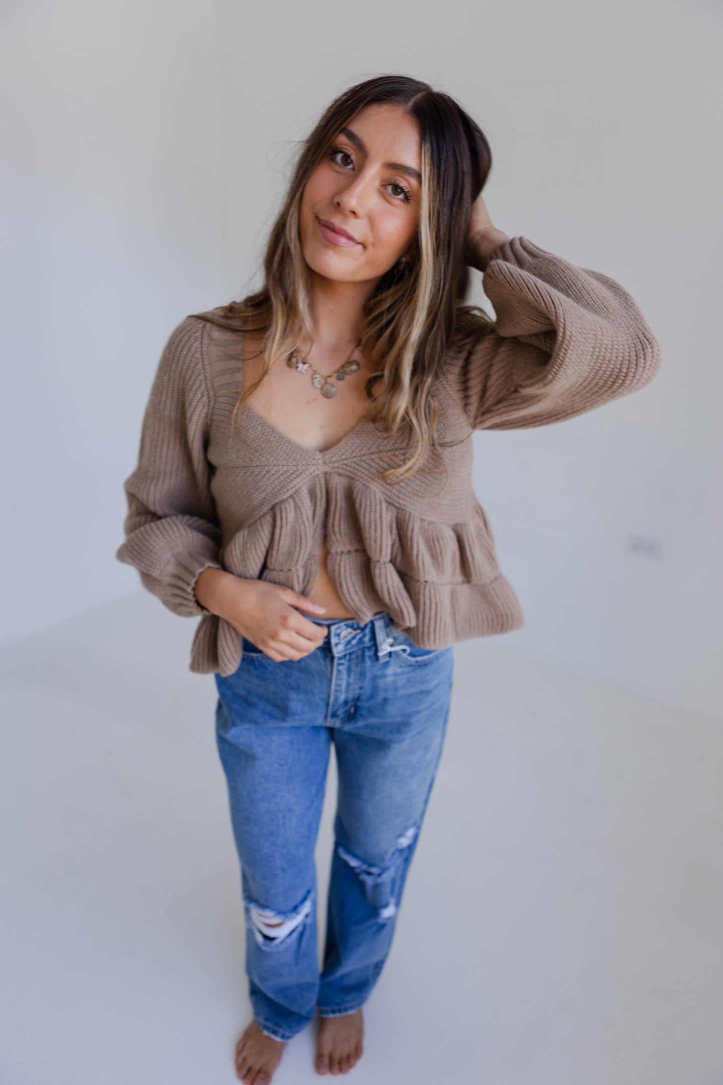 Beige Peplum Sweater Top