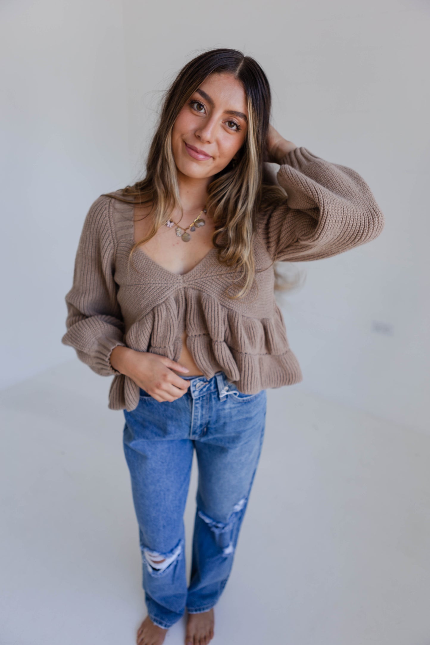 Beige Peplum Sweater Top