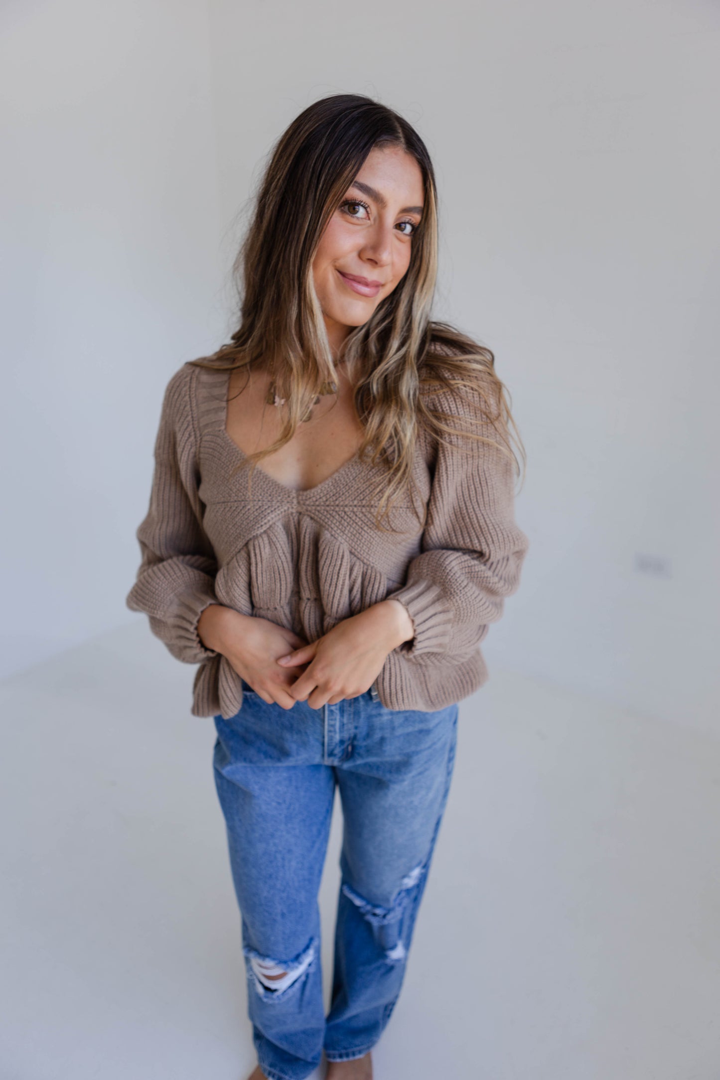 Beige Peplum Sweater Top