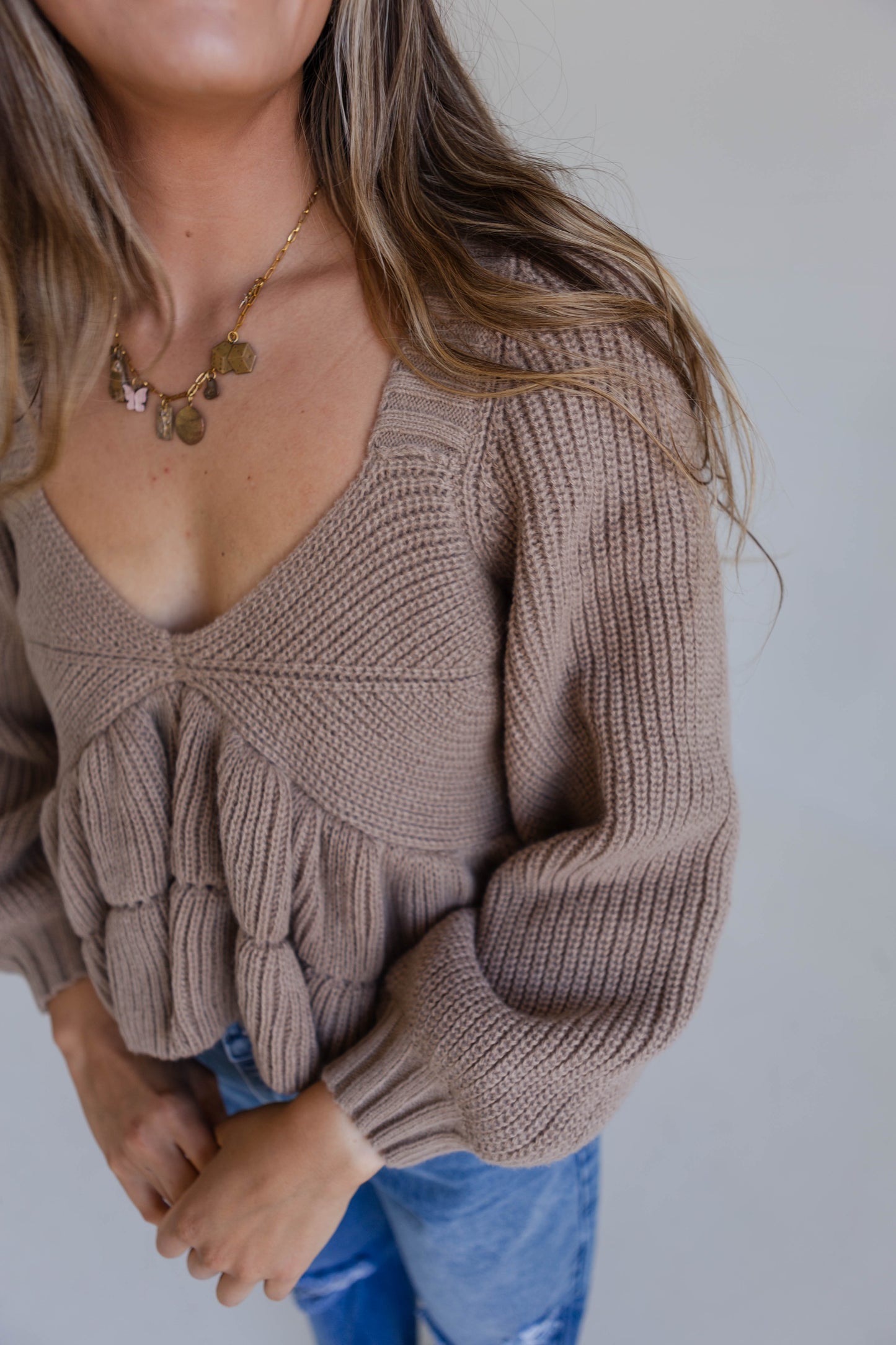 Beige Peplum Sweater Top