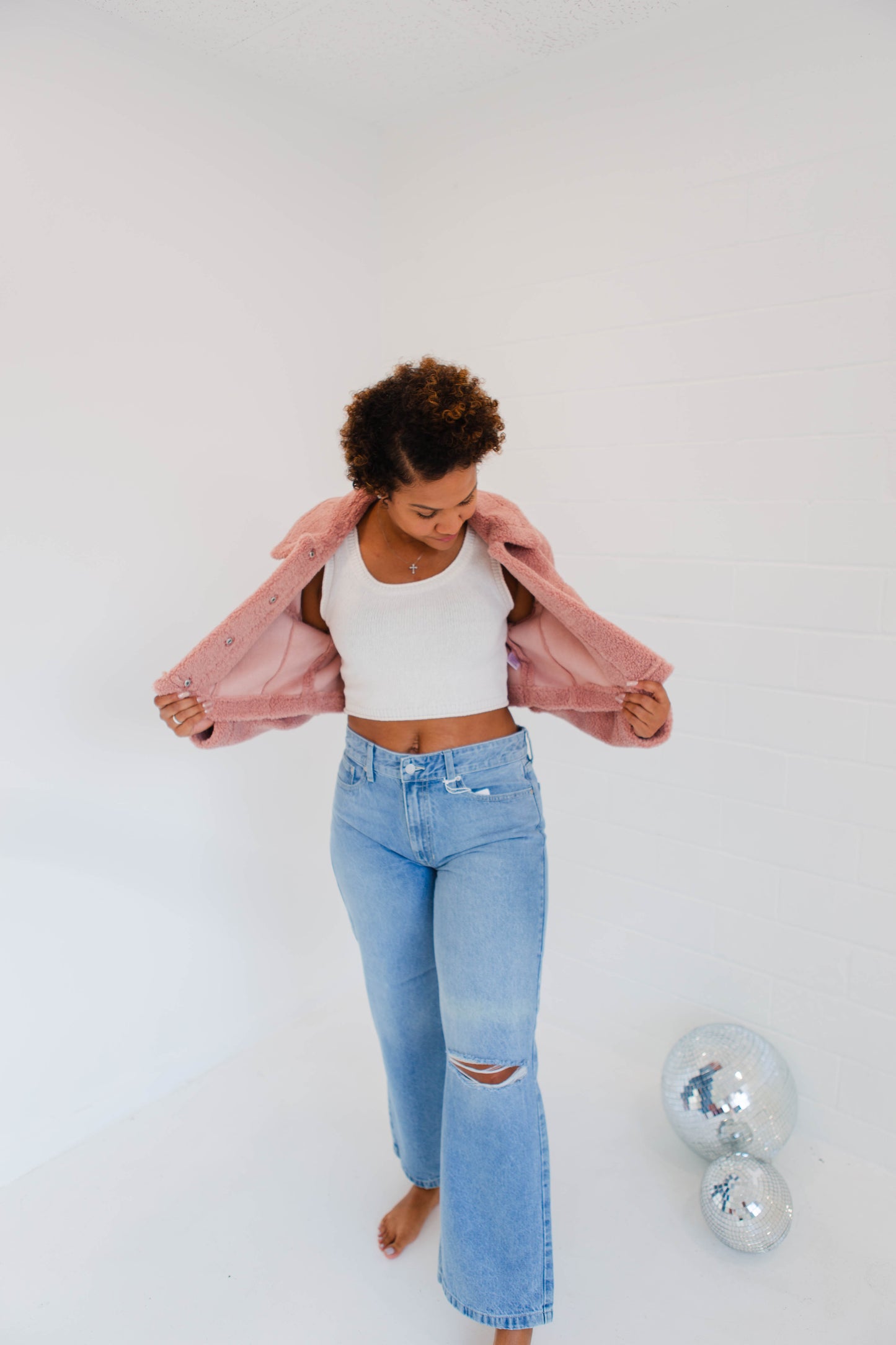 Dusty Rose Faux Fur Sheared Crop Jacket