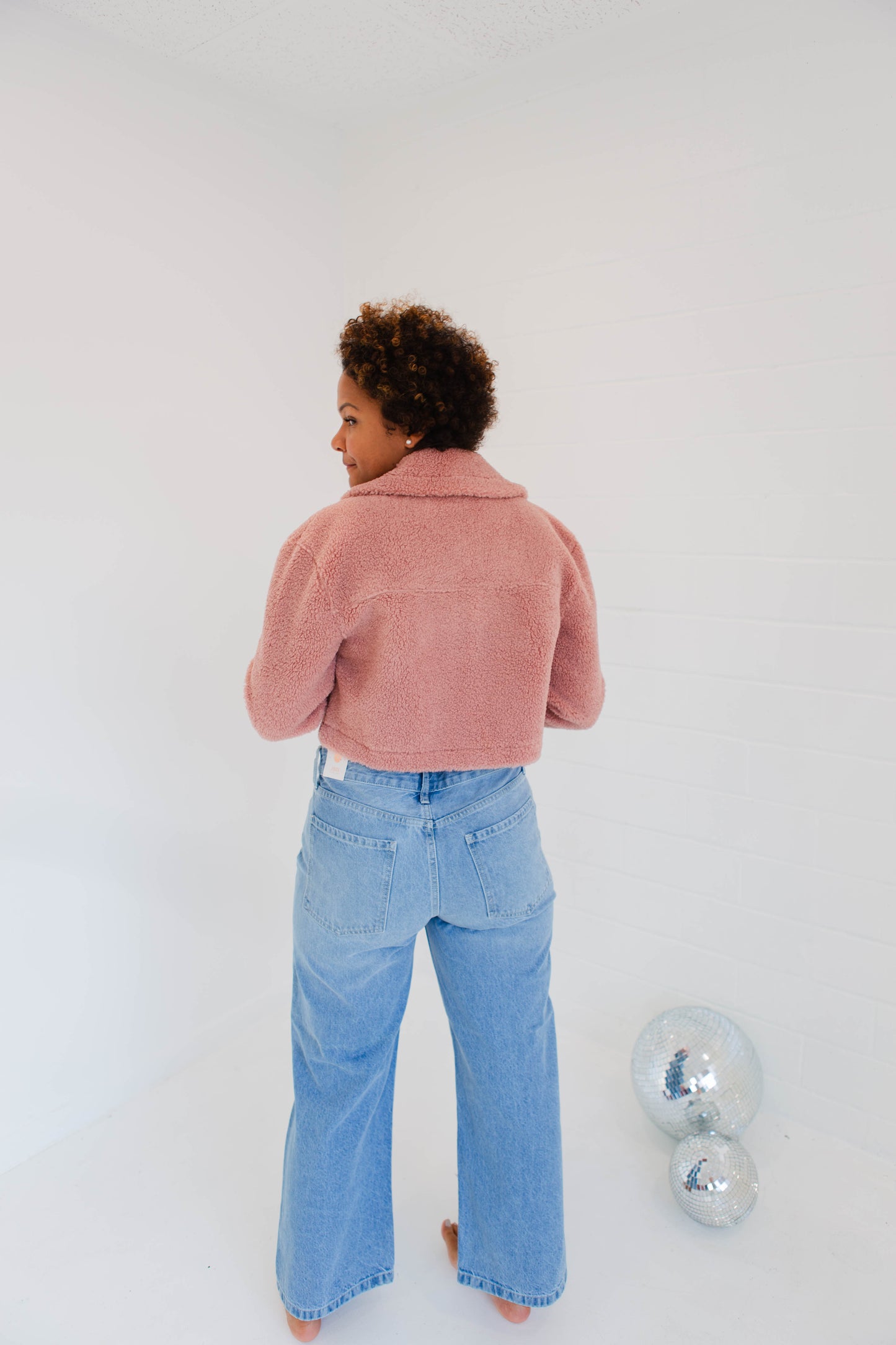 Dusty Rose Faux Fur Sheared Crop Jacket