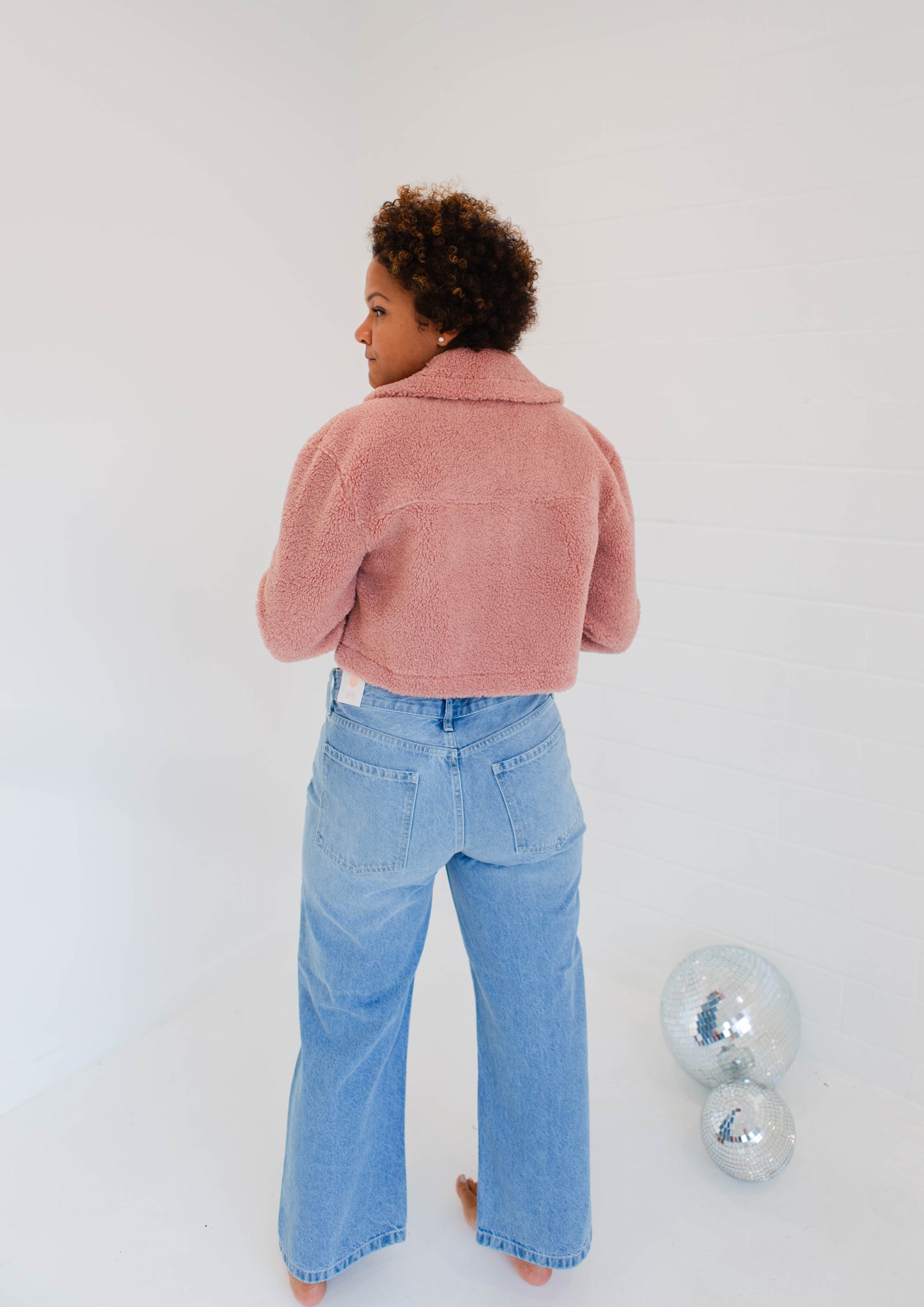 Dusty Rose Faux Fur Sheared Crop Jacket