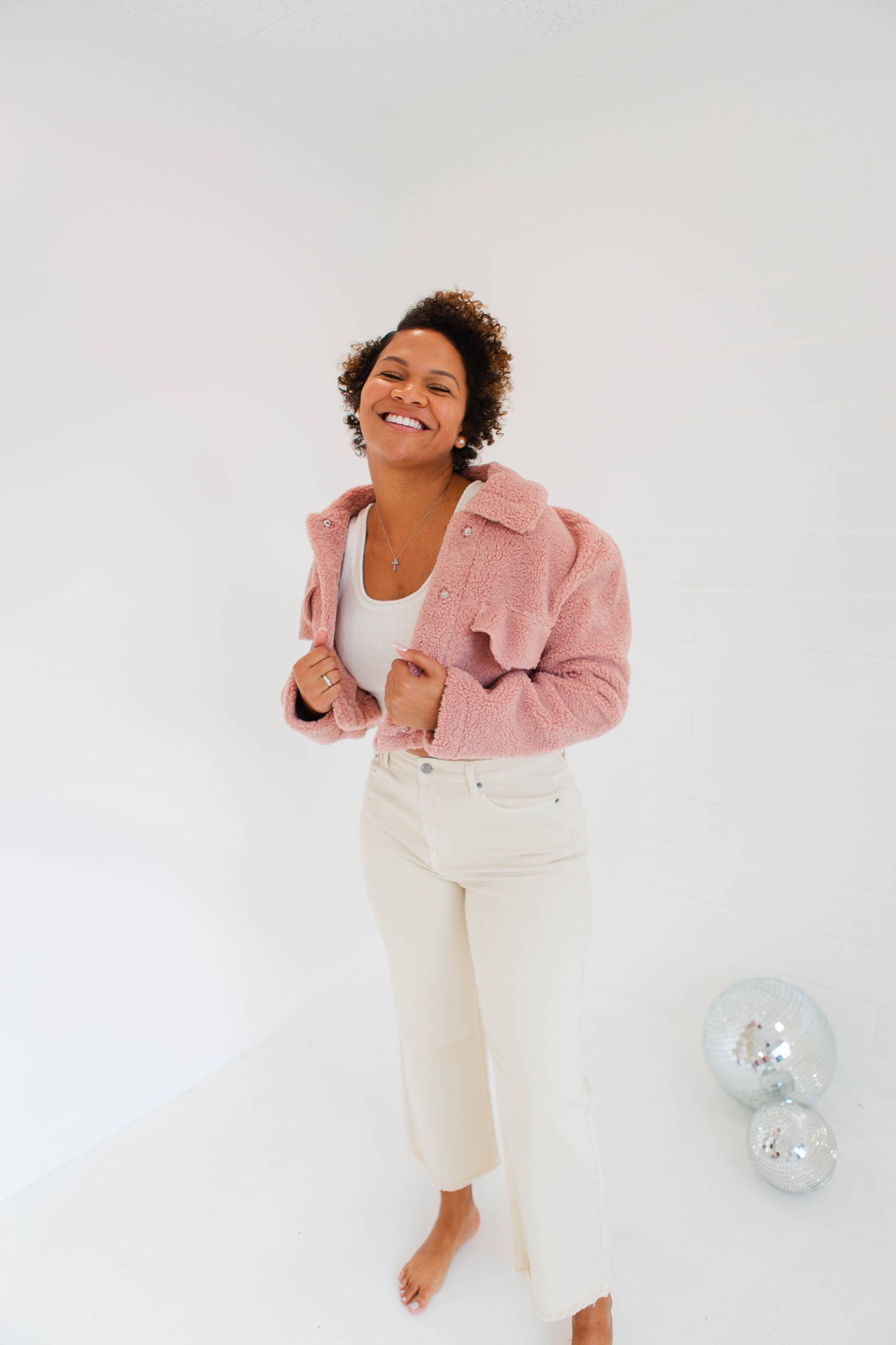 Dusty Rose Faux Fur Sheared Crop Jacket