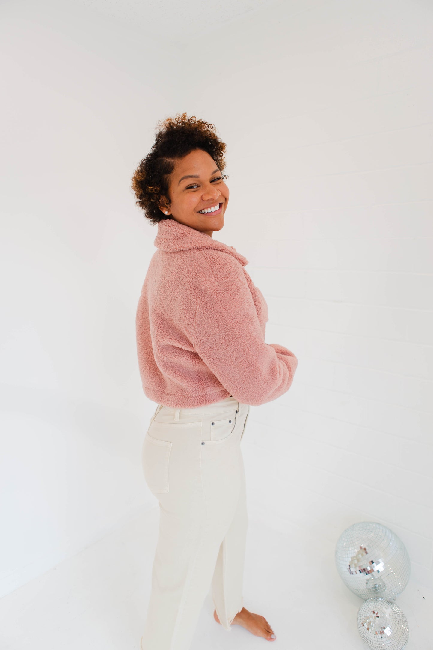 Dusty Rose Faux Fur Sheared Crop Jacket