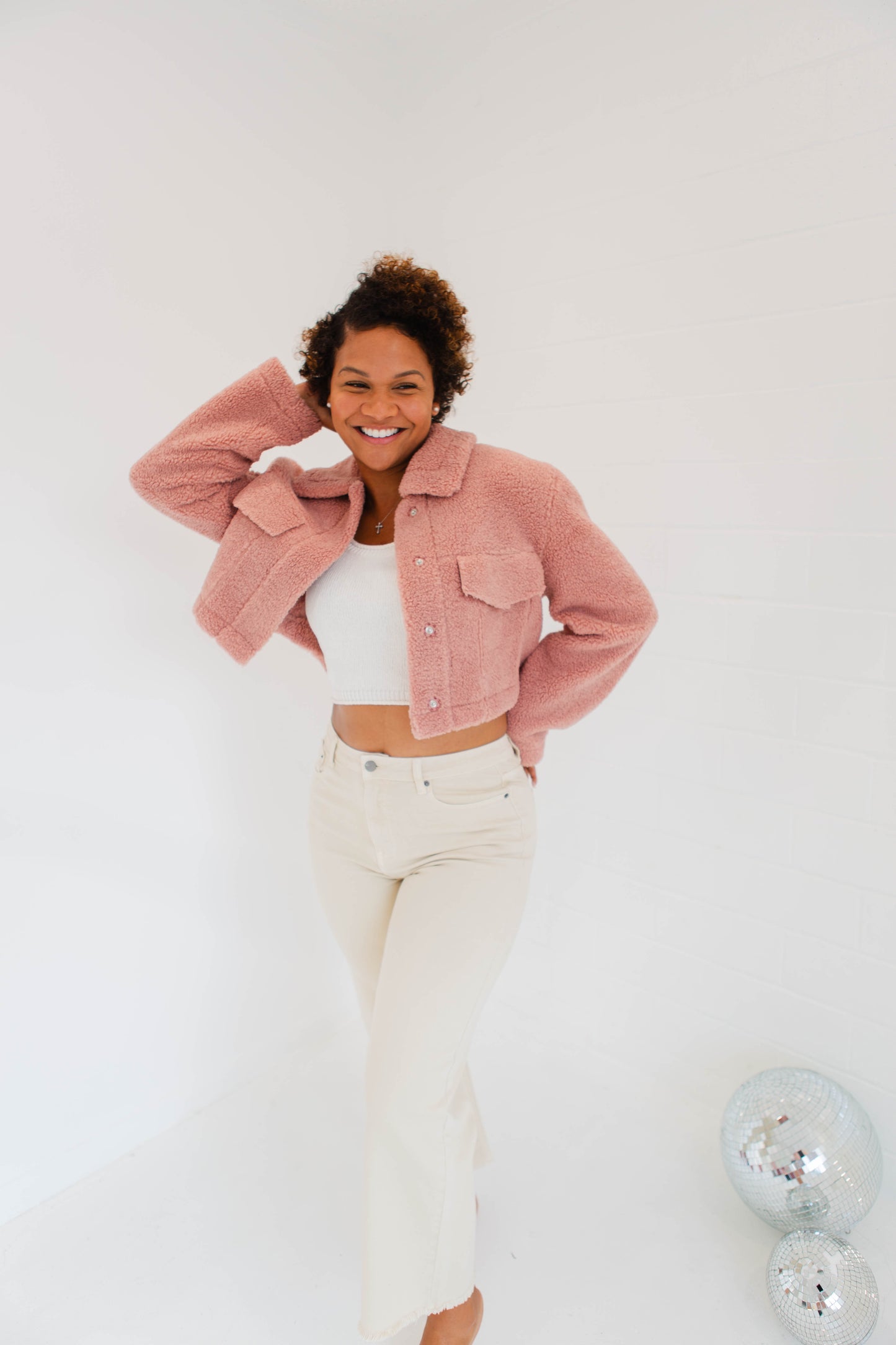 Dusty Rose Faux Fur Sheared Crop Jacket