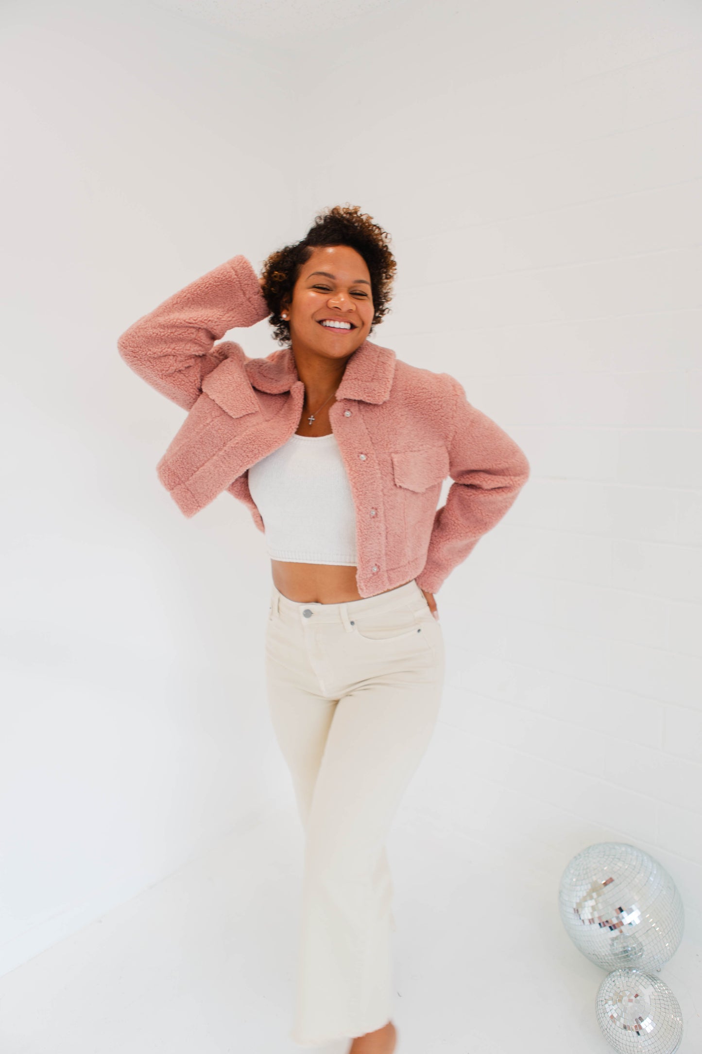 Dusty Rose Faux Fur Sheared Crop Jacket