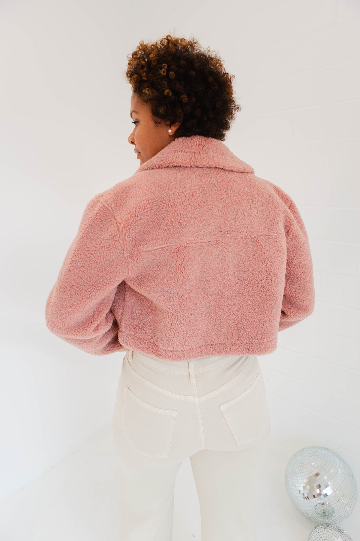 Dusty Rose Faux Fur Sheared Crop Jacket