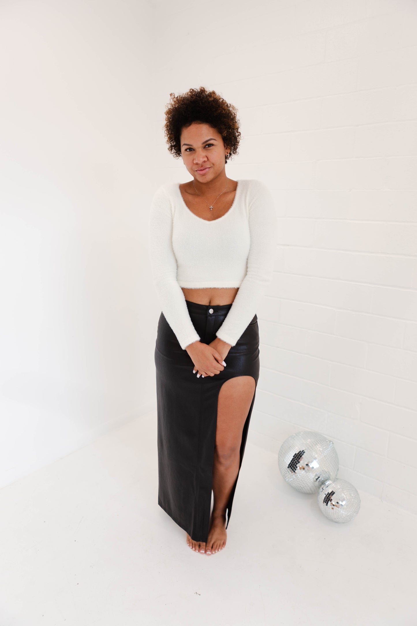 High Slit Faux Leather Maxi Skirt