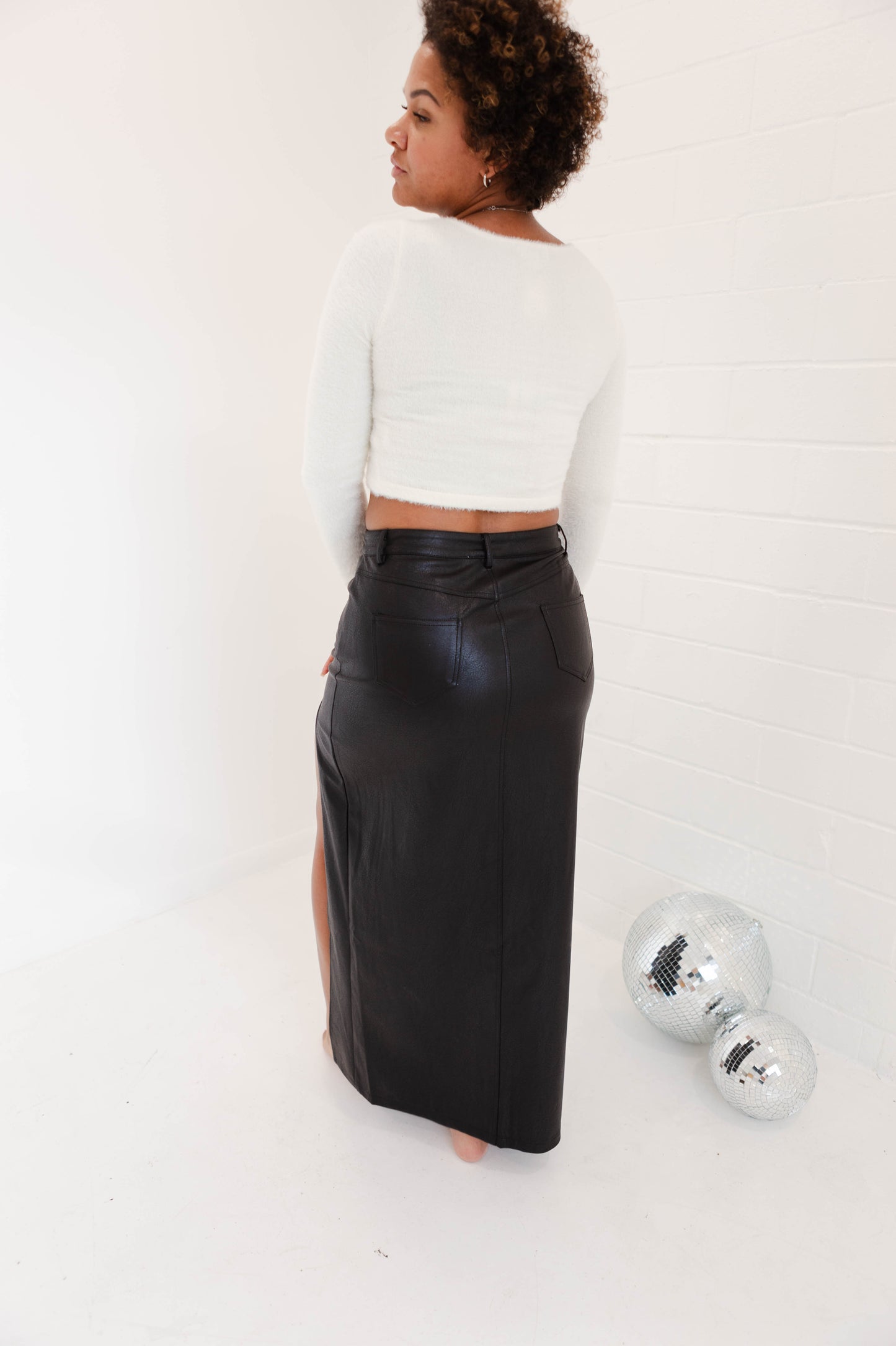 High Slit Faux Leather Maxi Skirt