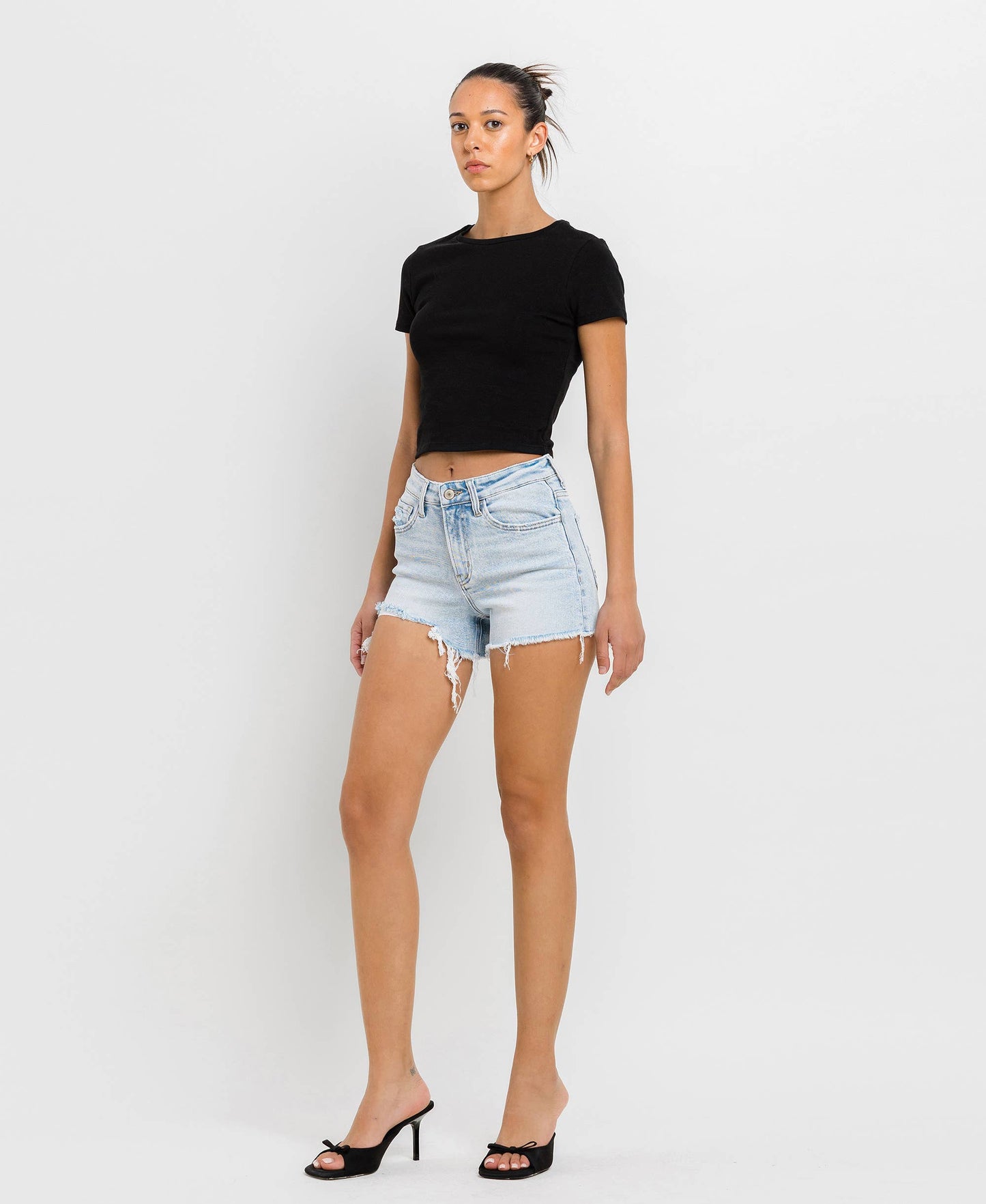 Sweet Dream High Rise Distressed Hem Denim Shorts